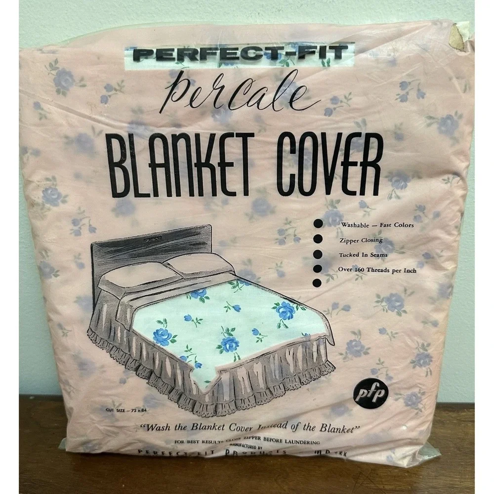 Vtg Percale Cotton Blue Dainty Floral Print Zippered Comforter Blanket Cover NEW